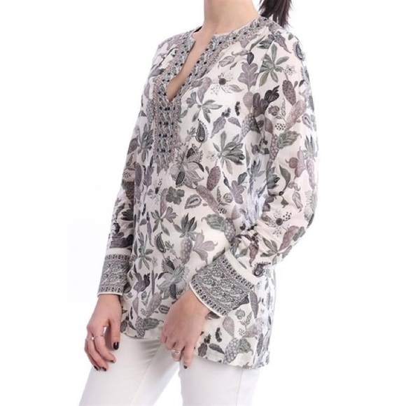 Tory Burch Embellished Botanical Print Tunic - Picture 2 of 16